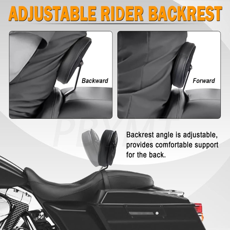 PBYMT Adjustable Plug-in Driver Backrest Rider Backrest Kit Compatible for Harley Touring Road King Street Glide Electra Glide 1997-2024 - Image 4